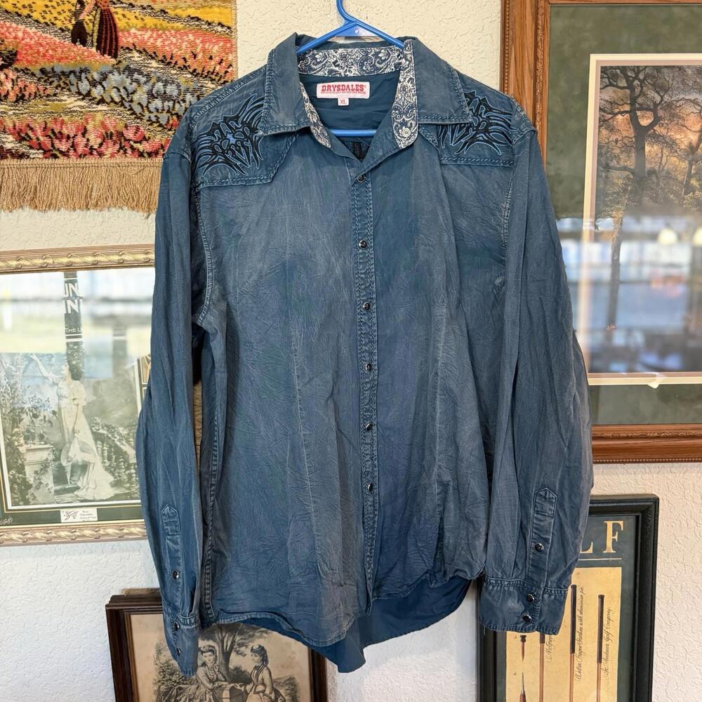 Vintage Drysdales Western‎ Wear Tribal Pearl Snap Rodeo Cowboy Shirt Mens XL